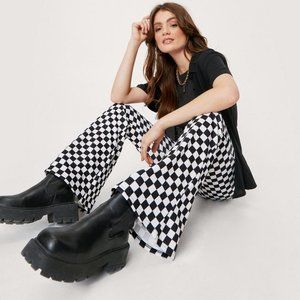High Waisted Checkerboard Flare Pants Nasty Gal